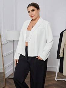 SHEIN Essnce 大碼雙排釦西裝外套 - 白色 - 查看 4