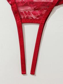 SHEIN Goth Floral Lace Harness Lingerie Set - Burgundy - View 4