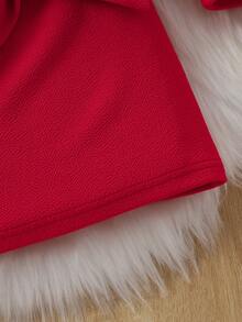 SHEIN 少女仿珍珠串珠大蝴蝶结连衣裙 - 紅色 - 查看 5