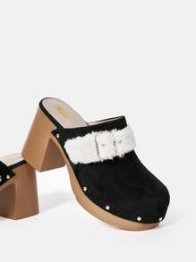 SheIn SXY Black High Heel Pumps With Rivets Decoration On Chunky Heels - Black - View 1