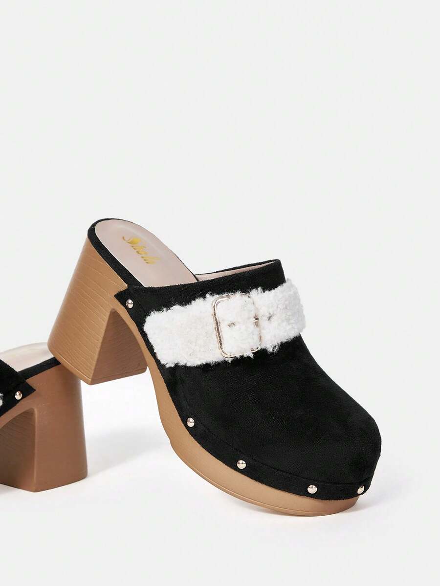 SheIn SXY Black High Heel Pumps With Rivets Decoration On Chunky Heels - Black - View 1