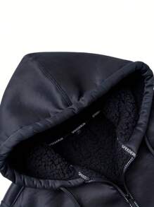 休閒抽繩 口袋 拉鍊純色男士外套 - 黑色 - 查看 6