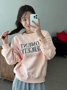 DAZY Của phụ nữ In thư Vòng cổ Áo nỉ - Hồng - Xem 6