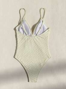 SHEIN Swim Summer Women'S Solid Color Ruffle Trim One-Piece Swimsuit - White - View 6