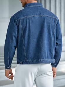 GENTILAND 男士大码翻蓋口袋牛仔夾克 - 藍色 - 查看 2