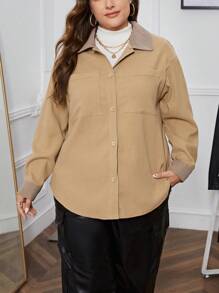 SHEIN Essnce Talla grande Abrigo ribete en contraste de hombros caídos - Multicolor - Ver 4