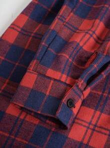 SHEIN Unity Plaid Print Ruched Asymmetrical Hem Belted Shirt Dress - Red - View 6