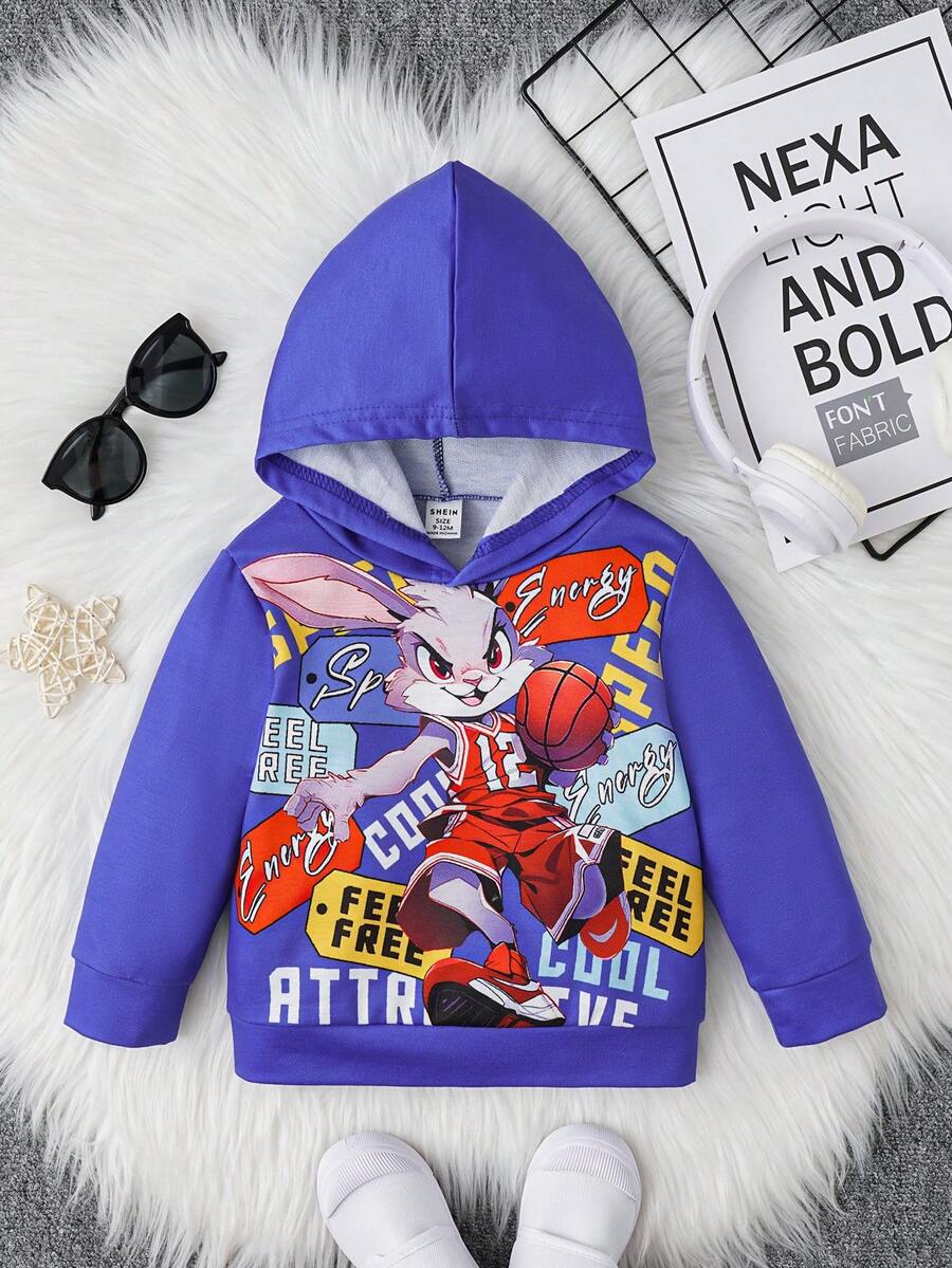 男嬰卡通和字母圖案連帽衫