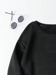 SHEIN EZwear 大尺寸卡通字母印花圓領運動衫 - 黑色 - 查看 3