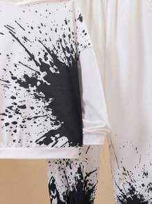SHEIN Ensemble Sweat À Capuche Décontracté Et Pantalon De Survêtement Pour Garçons Avec Impression D'éclaboussure D'encre, Jeunesse