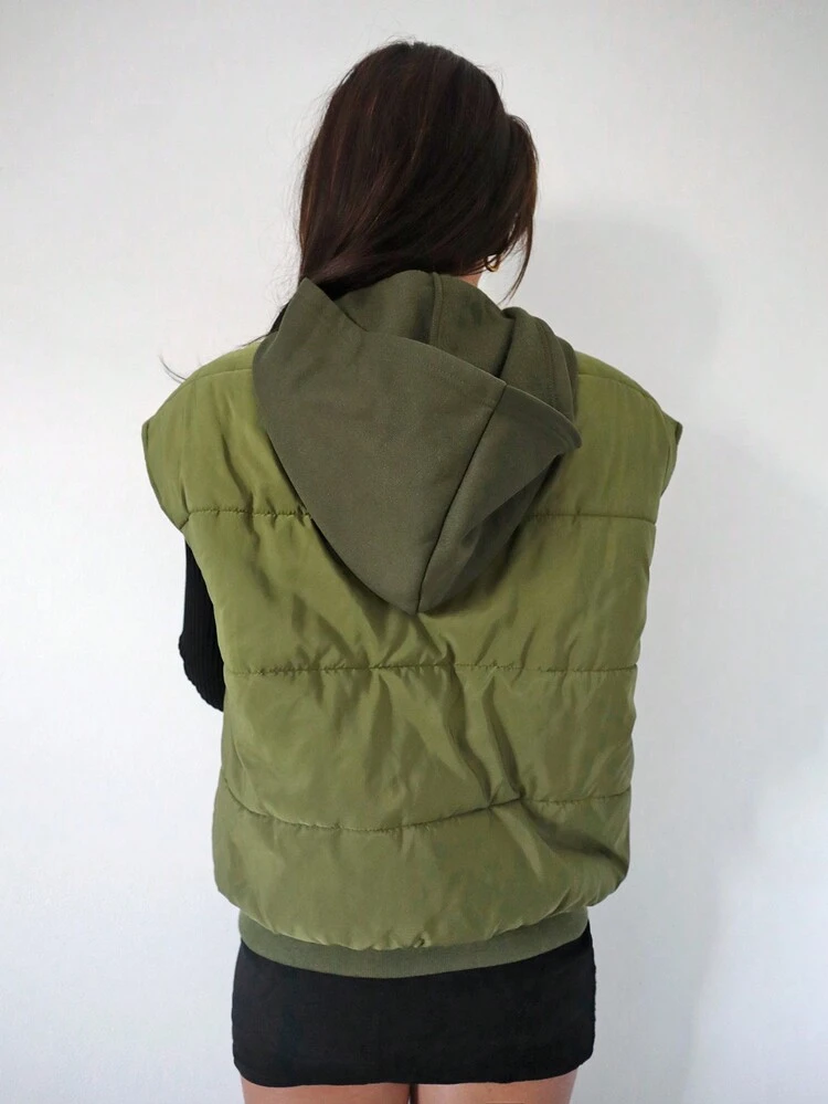 Solid Button Front Vest Padded Coat