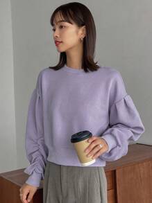 FRIFUL Women'S Drop Shoulder Round Neck Sweatshirt,Fall Clothes - Purple - View 3