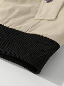 Manfinity Homme Men Long Sleeve Flap Pocket Zip Up Jacket, Fall - Khaki - View 3