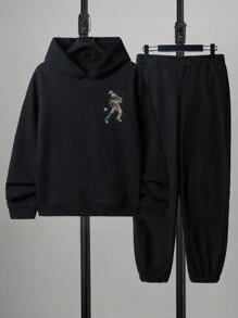 RueChic Men Astronaut Print Hoodie & Sweatpants - Black - View 1