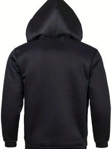 休閒抽繩 口袋 拉鍊純色男士外套 - 黑色 - 查看 2