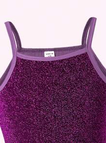 SHEIN Tween Girl's Shiny Fit & Flare Party Dress With Cinched Waist - Purple - View 4