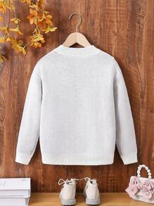 SHEIN Tween Girl Cartoon Pattern Drop Shoulder Sweater - Grey - View 2