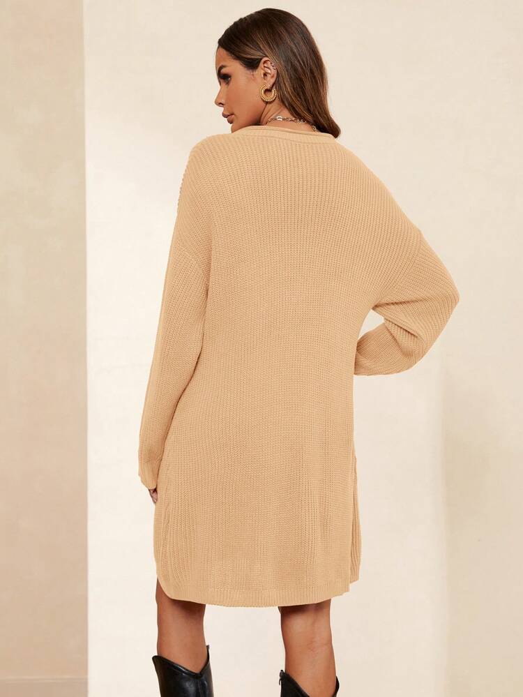 Women's V-neck Woolen Sweater Dress