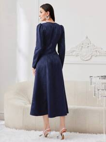 Modelyn Women's Jacquard Puff Sleeve Dress - Blue - View 2