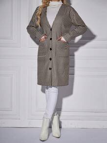 SHEIN Clasi Plaid Print Dual Pocket Drop Shoulder Coat Fall Cloth For Women - Multicolor - View 3