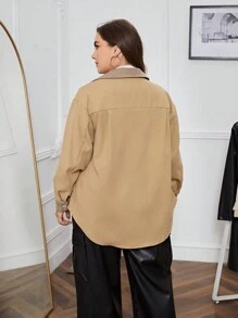 SHEIN Essnce Talla grande Abrigo ribete en contraste de hombros caídos - Multicolor - Ver 2