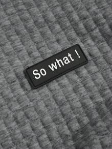 SHEIN EZwear 休閒繫帶 貼布 金屬氣眼字母 純色女士衛衣 - 深灰色 - 查看 4