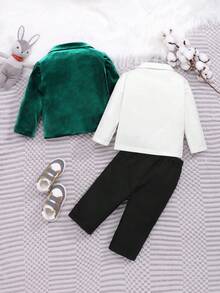 SHEIN Đứa bé trai Ngực đơn Nhung Áo vest & Quần tây & Nơ Áo sơ mi - Nhiều màu - Xem 9