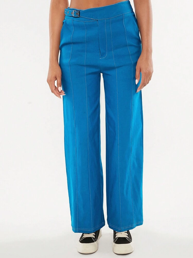 Grommet Buckle Knot Wide Leg Pants