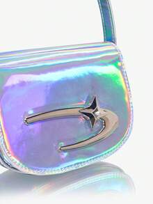 SHEIN ICON 前衛金屬質感翻蓋馬鞍包 - 銀色 - 查看 5