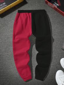 Manfinity LEGND 男士卡通字母图案双色抽绳腰运动裤，街头潮流运动裤，男士图案运动裤，狂欢必备 - 彩色 - 查看 2