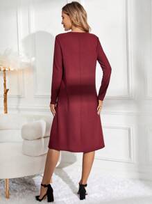 EMERY ROSE Của phụ nữ Vá lại Ren Dệt kim Đầm - Màu Đỏ Sâu - Xem 2