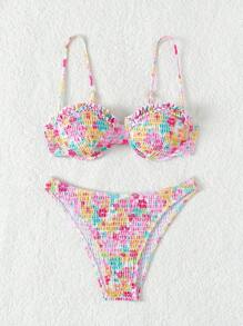 Swim Mod Summer Beach Random Floral Printed Bikini Set - Multicolor - View 7