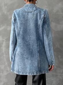 EURMUSE Women's Lapel Collar Front Open Denim Jacket - Medium Wash - View 2