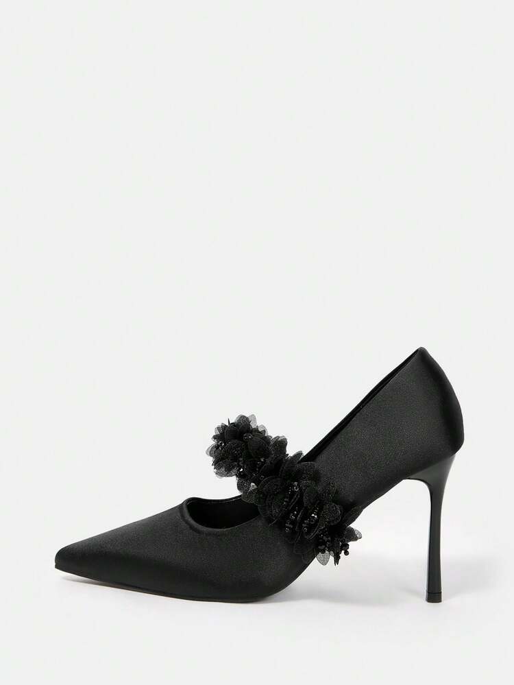 Bead & Flower Decor Women's High Heel Shoes