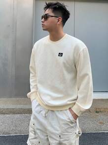 DAZY Nam Dây kéo Thiết kế Áo nỉ Với Vá lại Chi tiết - Màu be - Xem 3