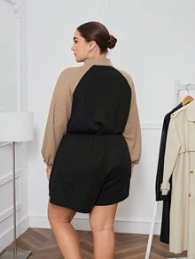 SHEIN Essnce Hơn Khối màu Tay Raglan Romper - Nhiều màu - Xem 2