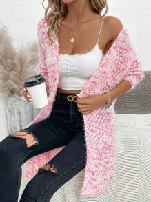 SHEIN LUNE Marled Knit Drop Shoulder Duster Cardigan - Red - View 1