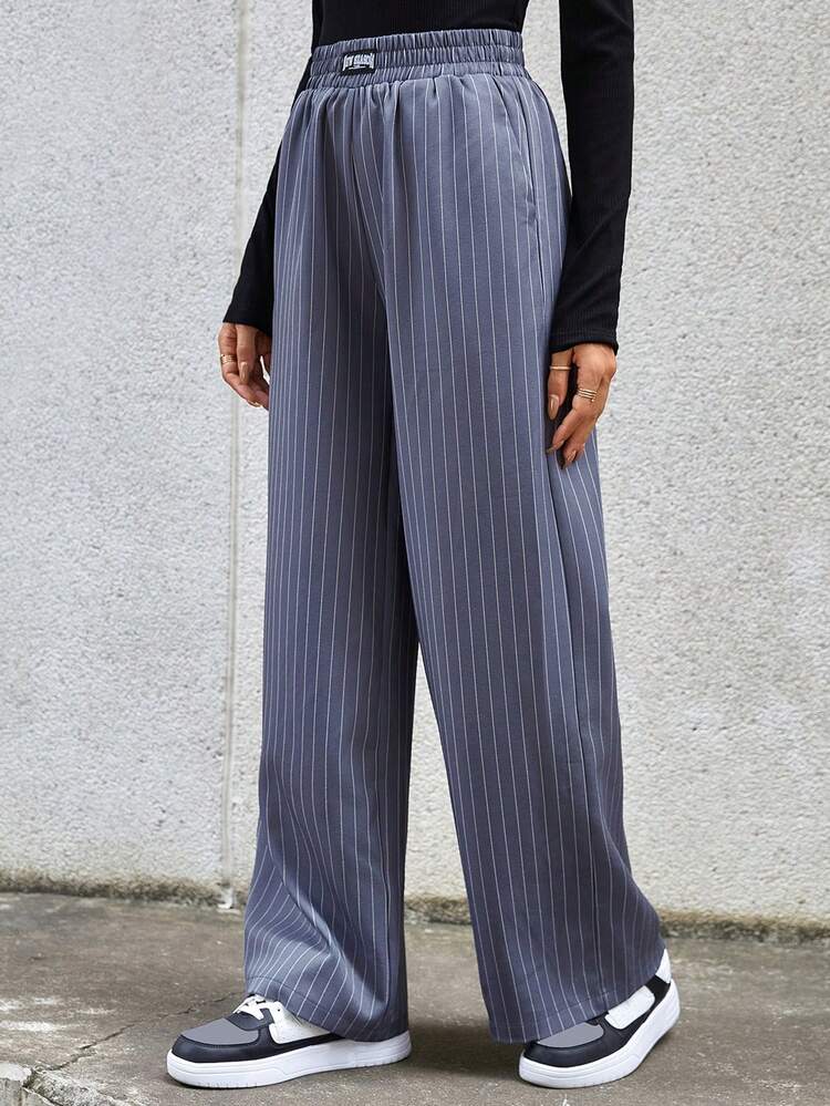 Striped Print Slant Pocket Wide Leg Pants