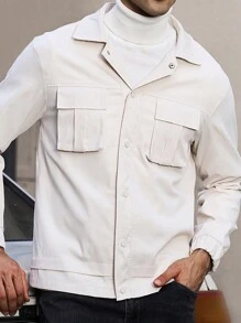 Manfinity Homme Lỏng lẻo phù hợp Nam Màu thuần Áo khoác Với Flap túi - Màu be - Xem 5