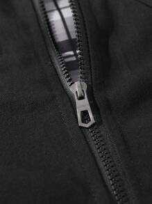 Manfinity Homme Men Long Sleeve Flap Pocket Zip Up Jacket, For Fall - Black - View 3