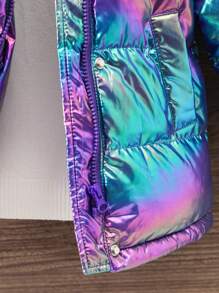 SHEIN Baby Girl Holographic Fuzzy Trim Hooded Padded Coat Without Sweater