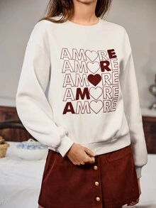 SHEIN Frenchy 女字母和心形印花運動衫和裙子兩件套 - 彩色 - 查看 4
