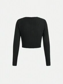 Thiếu niên cô gái Chi tiết Patched thư Áo phông Crop - màu đen - Xem 2