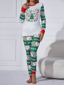 Christmas Print Tee & Pants Lounge Set - Green - View 6