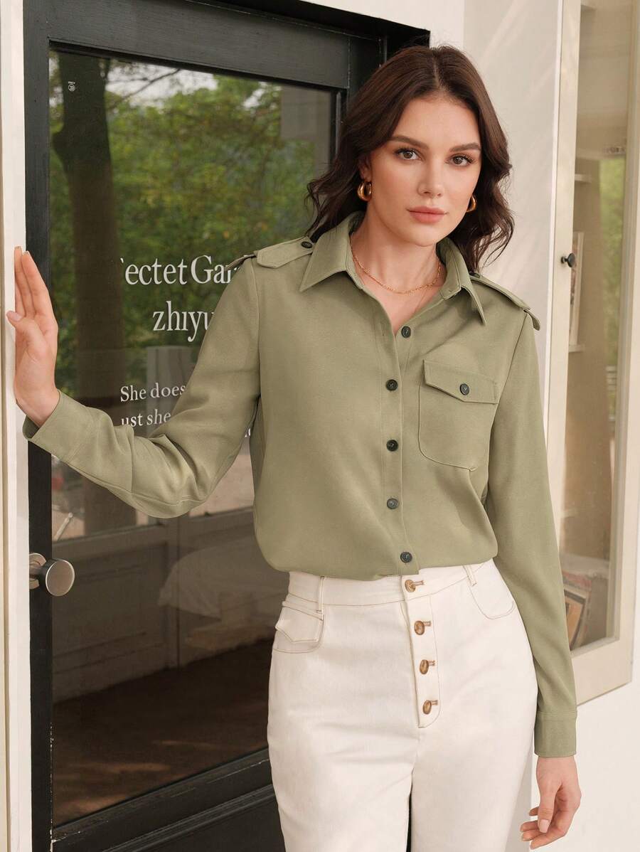 Anewsta 純色正面紐帶襯衫 - 灰色 - 查看 1