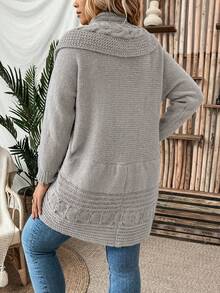 SHEIN LUNE Áo len cardigan dệt kim cỡ lớn thiết kế thường ngày - Xám - Xem 2