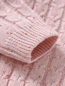 嬰兒女寶寶粗纜編織毛衣 - 粉色 - 查看 3