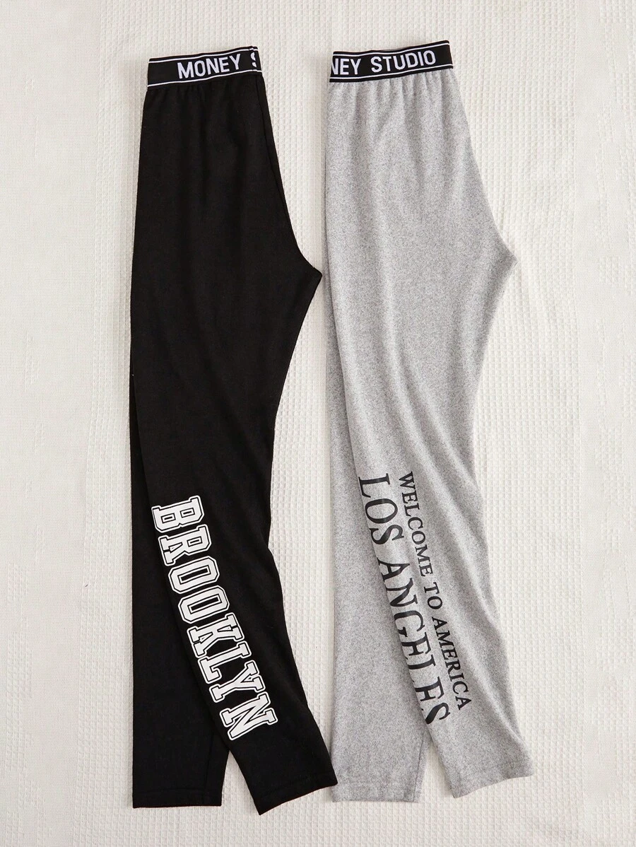 2 Miếng Đồ họa Chữ cái Quần thể thao - màu đen - Xem 1