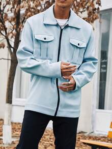 Manfinity Homme Nam Plus Túi có nắp Dây kéo Áo khoác - Màu Xám nhạt - Xem 4