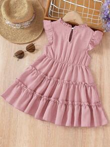 Young Girl Swiss Dot Frill Trim Dress - Pink - View 2